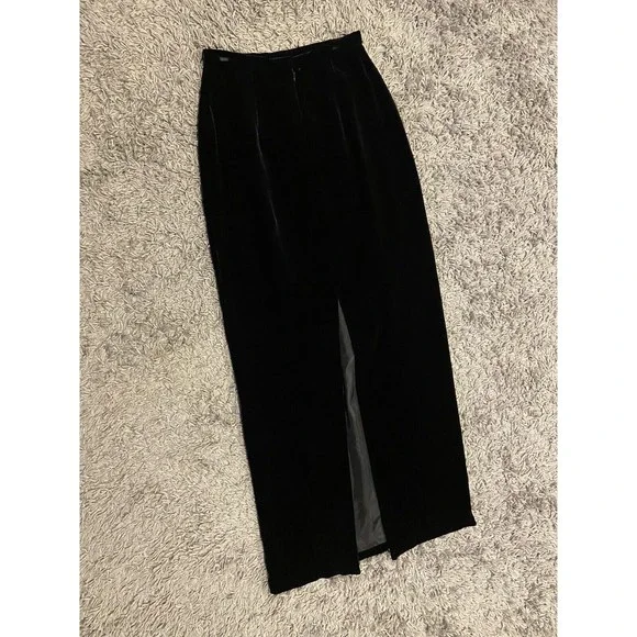 Kay Unger Formal Black Silk Blend Velvet Maxi Skirt High Back Slit Size 4